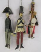 2 double faced wooden pull string toys one of an admiral and one of a soldier and a handmade