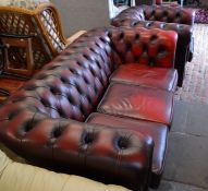 Leather Chesterfield sofa (L 183cm) & armchair in oxblood red by Winchester Furniture