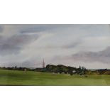 Gilt framed watercolour depicting view over Louth by David Cuppleditch 64cm x 45cm