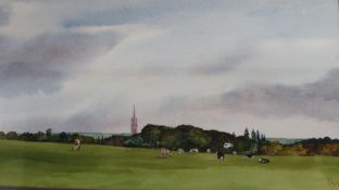 Gilt framed watercolour depicting view over Louth by David Cuppleditch 64cm x 45cm