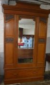 Late Victorian oak wardrobe with mirror door, H220cm x W124cm x D49cm