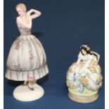 Two Goldscheider figurines signed Lorenzl - standing lady 19cm & seated lady tying her shoes 10.5cm