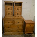 Pine chest of drawers with a pair of matching bedside cabinets plus one other