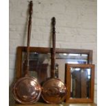 2 copper warming pans & 2 wall mirrors