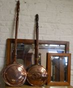 2 copper warming pans & 2 wall mirrors