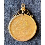 1889 Queen Victoria gold sovereign in a 9ct gold mount total weight 9.29g