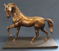 Large bronze horse on black slate plinth 45.5cm wide