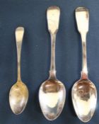 Pair of silver dessert spoons Edinburgh 1828 & silver teaspoon Sheffield 1909 2.3ozt