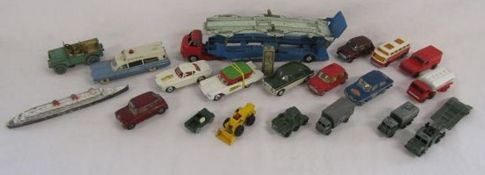 Diecast cars include Corgi Car Transporter, Invisible man, Bermuda Taxi also Dinky ambulance, Lesney