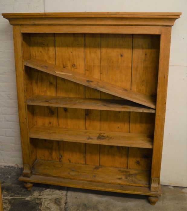 Pine bookcase (missing a back leg) Ht 159cm L 133cm