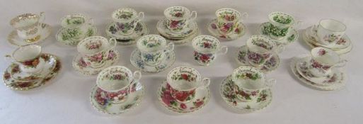 Royal Albert calendar tea sets with February and March trios but missing August saucer also includes