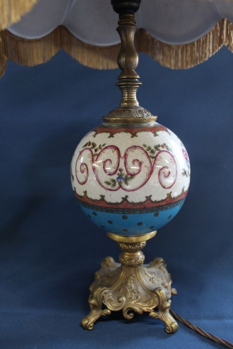 Pair of antique French style brass & porcelain table lamps - Image 2 of 2