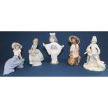 Nao figurine 1042 girl on a rock, 3 Lladro figurines:- Japanese girl with flowers, child carrying