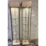 Pair of tall display cabinets with down lighting & rotating shelves Ht 200cm D 40cm (only one rear