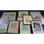 Collection of Margaret Tarrant framed prints including "Winter", "Love Amongst the Snows" & "Elfin