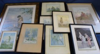 Collection of Margaret Tarrant framed prints including "Winter", "Love Amongst the Snows" & "Elfin