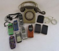 GPO 746 rotary dial telephone and a selection of mobile phones including Nokia, Iphone 3g & 4s and