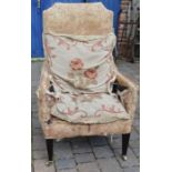 Antique, possibly Georgian, armchair on brass castors for reupholstering