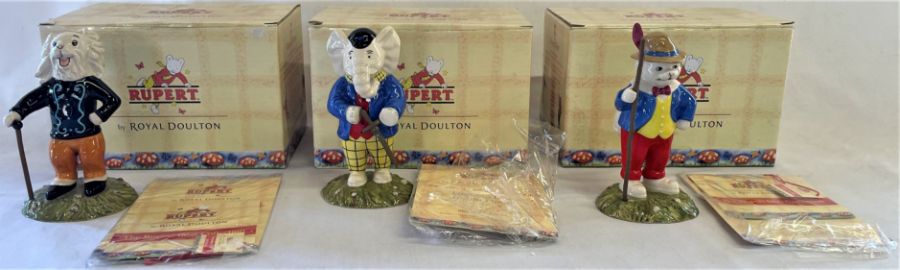 3 Royal Doulton The Rupert Bear Collection figures with boxes