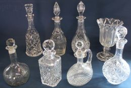 Cut glass celery vase & seven 19th century & later glass decanters