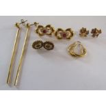 Collection of earrings mostly marked but unable to make ct - clip on earrings marked 750 - oval
