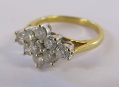 18kt gold diamond cluster ring with 1.0ct of diamonds - ring size M