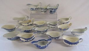 Collection of blue and white sauce boats - includes Liberty Blue, Washington Old Willow, Ireland,