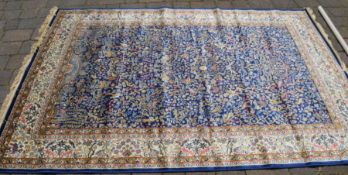 Rich blue ground full pile cashmere rug with tree of life design 230cm by 160cm