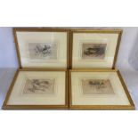 Four gilt framed early 19th century steel engraved aquatint prints of coaches. Largest 42cm by 34cm