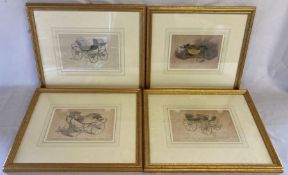 Four gilt framed early 19th century steel engraved aquatint prints of coaches. Largest 42cm by 34cm