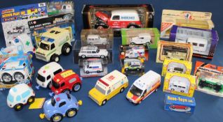 Selection of mostly die cast models of ambulances in original boxes including Corgi, Matchbox &
