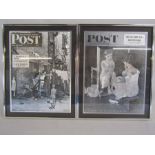2 framed Saturday Evening Post modernist pictures - approx. 48cm x 38cm