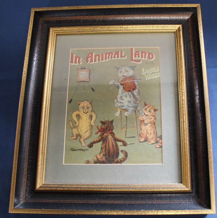 Framed book cover "In Animal Land with Louis Wain" 34.5cm x 39cm believed to be c. 1904 - Image 2 of 3