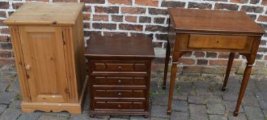 Reproduction walnut side table, small oak cabinet and pine cabinet