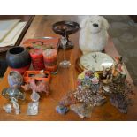 Various ornaments, wall clock, candles, soft dog door stop, Edwardian crumb tray etc (2 boxes)