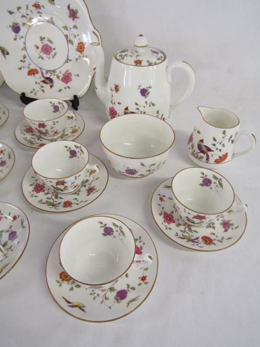 Tate & Oglesby Ltd Staffordshire Parakeet China part tea service - Reg No 592627 - 1 cup repaired - Image 4 of 6