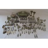 Collection of silver plate includes serving dishes, cutlery - some Venetian silver, Norwegian silver