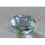 Loose cut and polished oval cut aquamarine stone 10.5mm length, 8mm wide, 5mm deep, total weight 3.