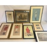 Selection of prints including two Snaffles style character prints titled 'The Sportsman' and 'The