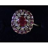 Tested as 9ct ruby & diamond cluster ring size K 4.6g