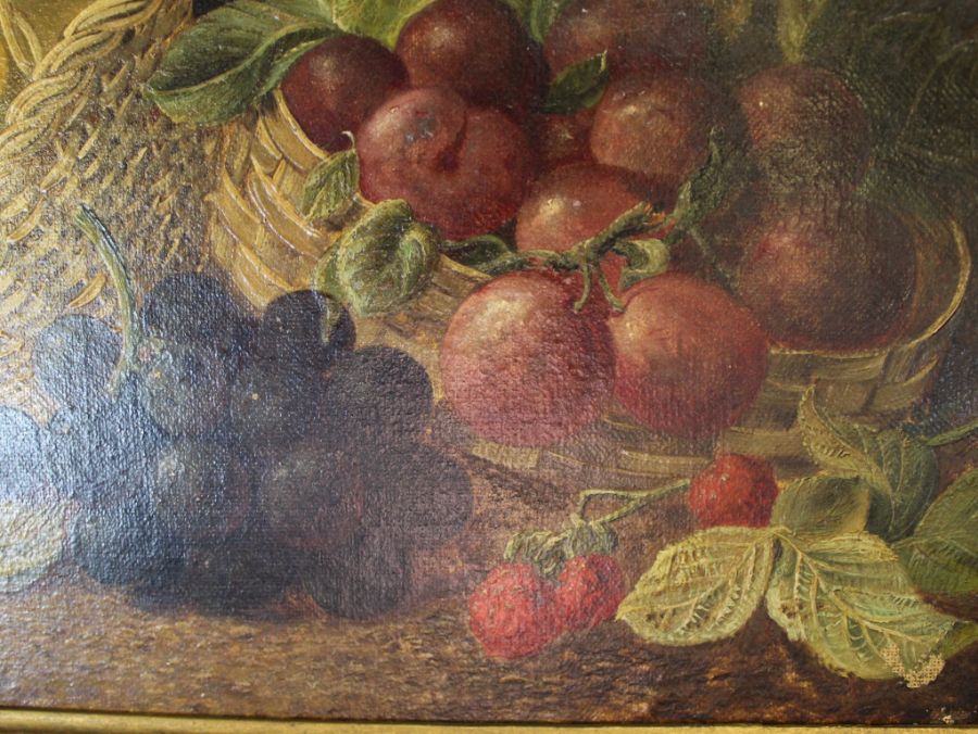 Gilt framed oil on canvas depicting still life of fruit with indistinct signature 68cm x 60cm ( - Image 5 of 7