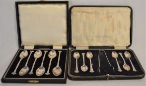 Cased set of 6 Birmingham 1958 Barker Brothers Silver Ltd decorative teaspoons and cased set of 6