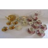 Royal Worcester gold lustre teapot with cups and saucers, Grindley Staffordshire teapot with cups