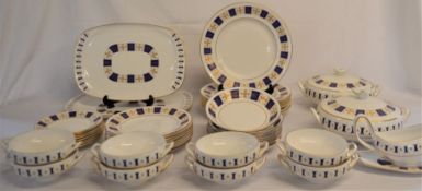 Spode Persia Royal Blue 8 place setting part dinner service, including plates, soup bowls, serving