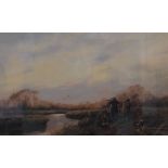 Large framed limited edition print by John Trickett of a wildfowl shooting scene. 82cm by 60cm