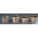 Chinese silver napkin ring & 3 other silver napkin rings 4.6ozt