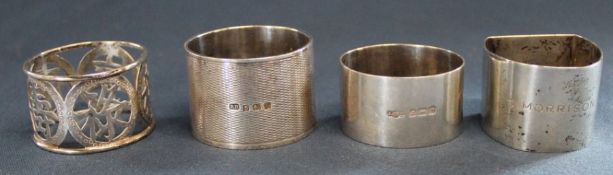 Chinese silver napkin ring & 3 other silver napkin rings 4.6ozt