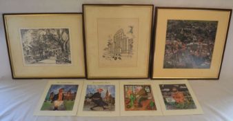 4 unframed David Cuppleditch prints, aerial photograph of Caistor Market Place, framed limited