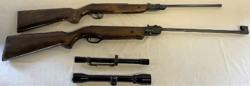Webley & Scott Jaguar air rifle, USSR Vostok air rifle (87032632) and 2 scopes, Webley & Scott