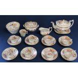 19th century porcelain tea service with hand painted floral decoration & gilding